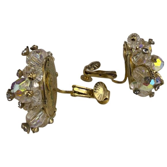 Vtg Vendome Gold Tone Aurora Borealis Crystal Brooch Matching Clip-On Earrings - Picture 6 of 8